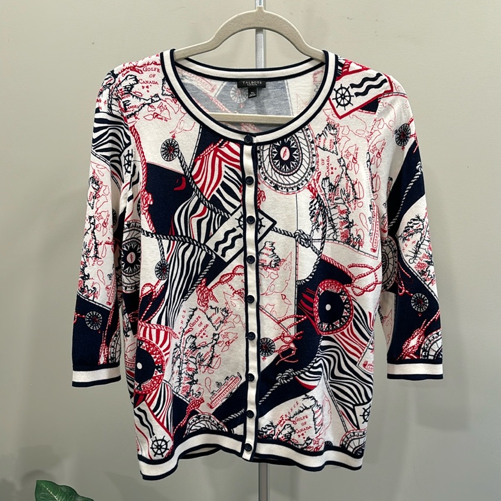 Talbots Nautical Maps Theme Lightweight Cardigan … - image 2